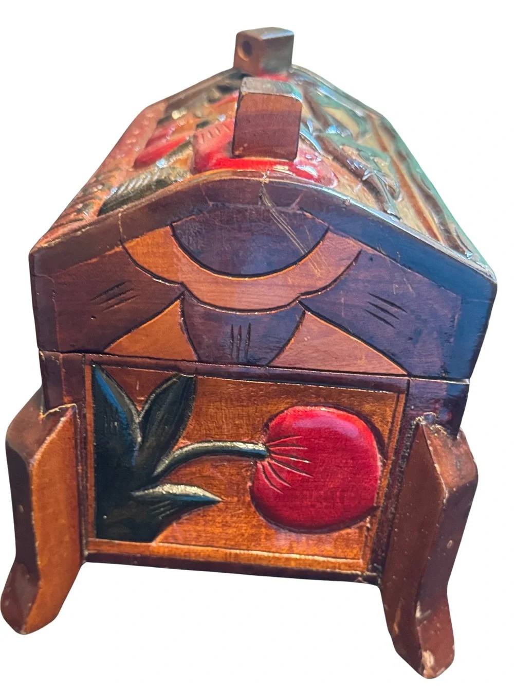 Hand-Carved Wooden Decorative Trunk - Multicolor
